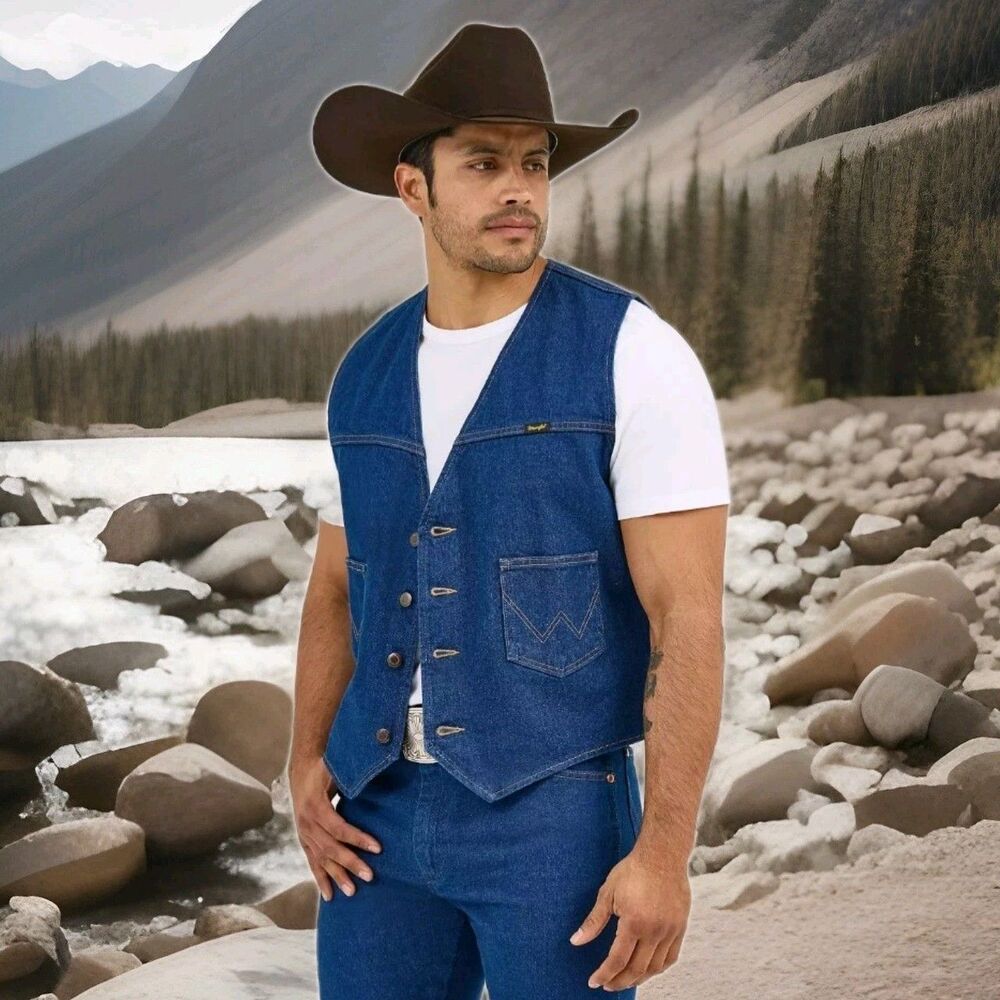 Wrangler Denim Vest Mens Large Made In USA 80s Cowboy Western Ranch Farm